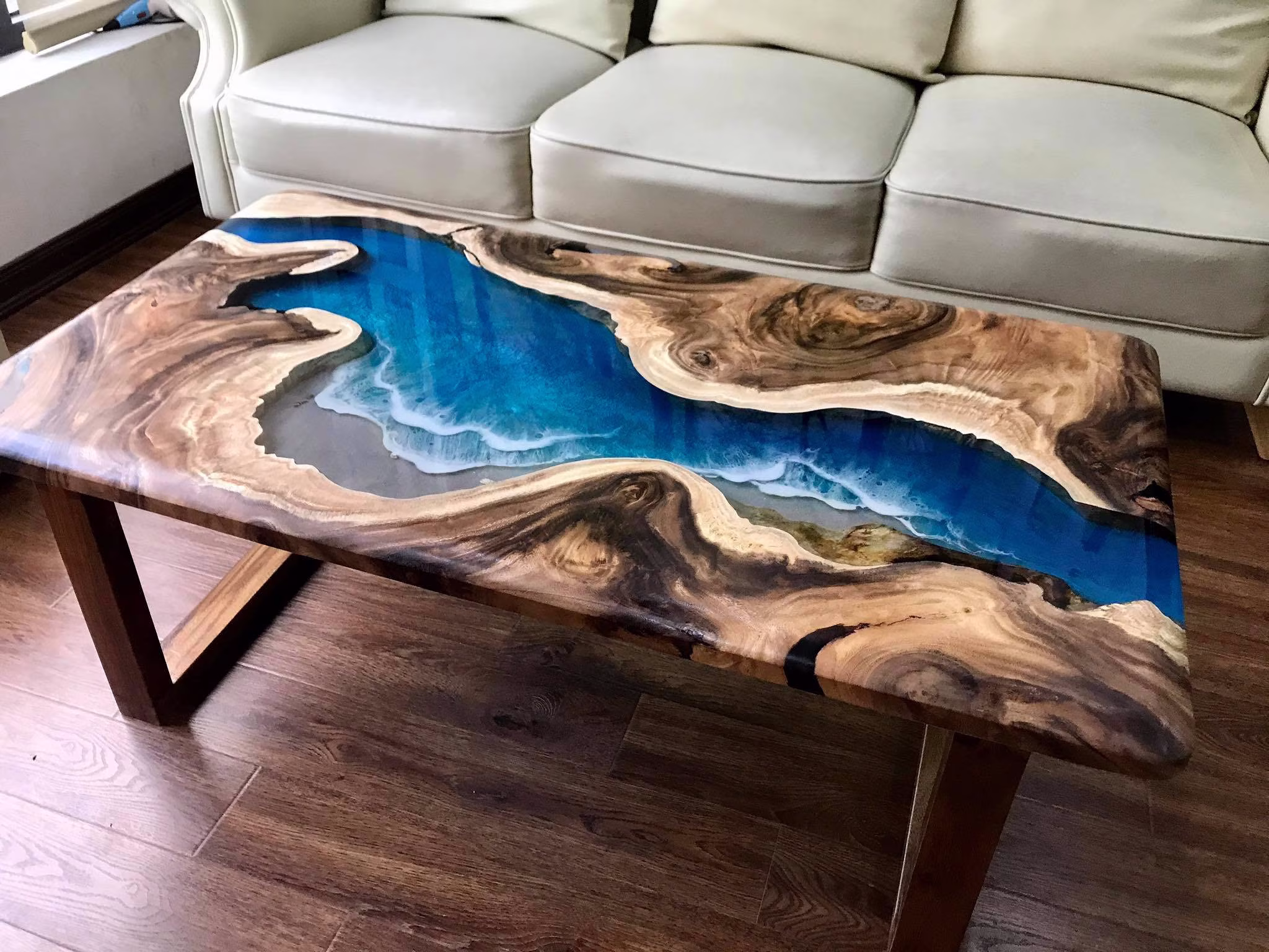 Wooden Neutral Ocean Coffee Table Rectangle, Small Table, Live Edge