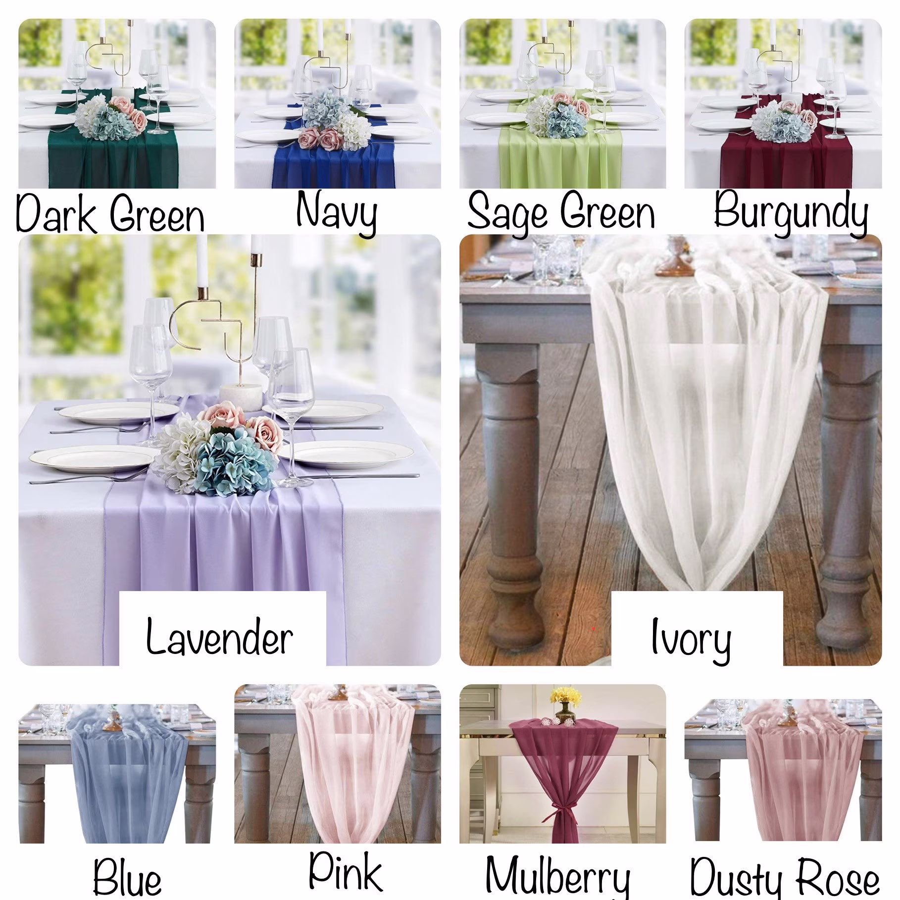 Table Runners - 10Ft Chiffon Runner Romantic Wedding Sheer Bridal Party Decorations Table Decor- Elegant Decor -1