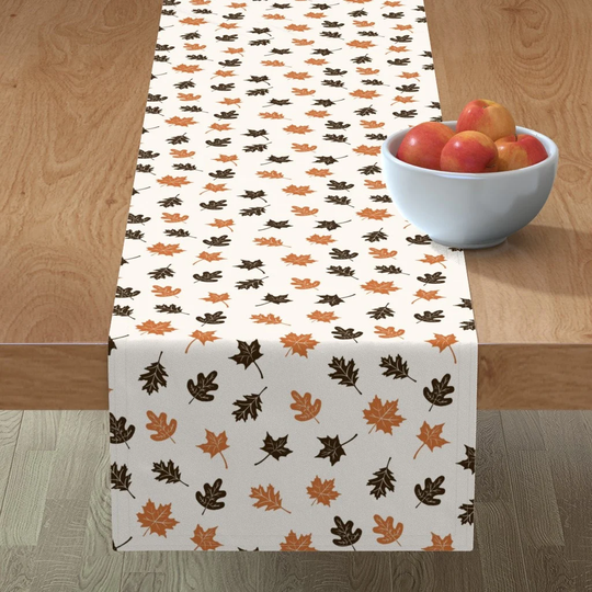 Autumn Leaves Table Runner - Harvest Blessing By Amanda Grace Design Fall Foliage Orange Brown Cotton Sateen Spoonflower