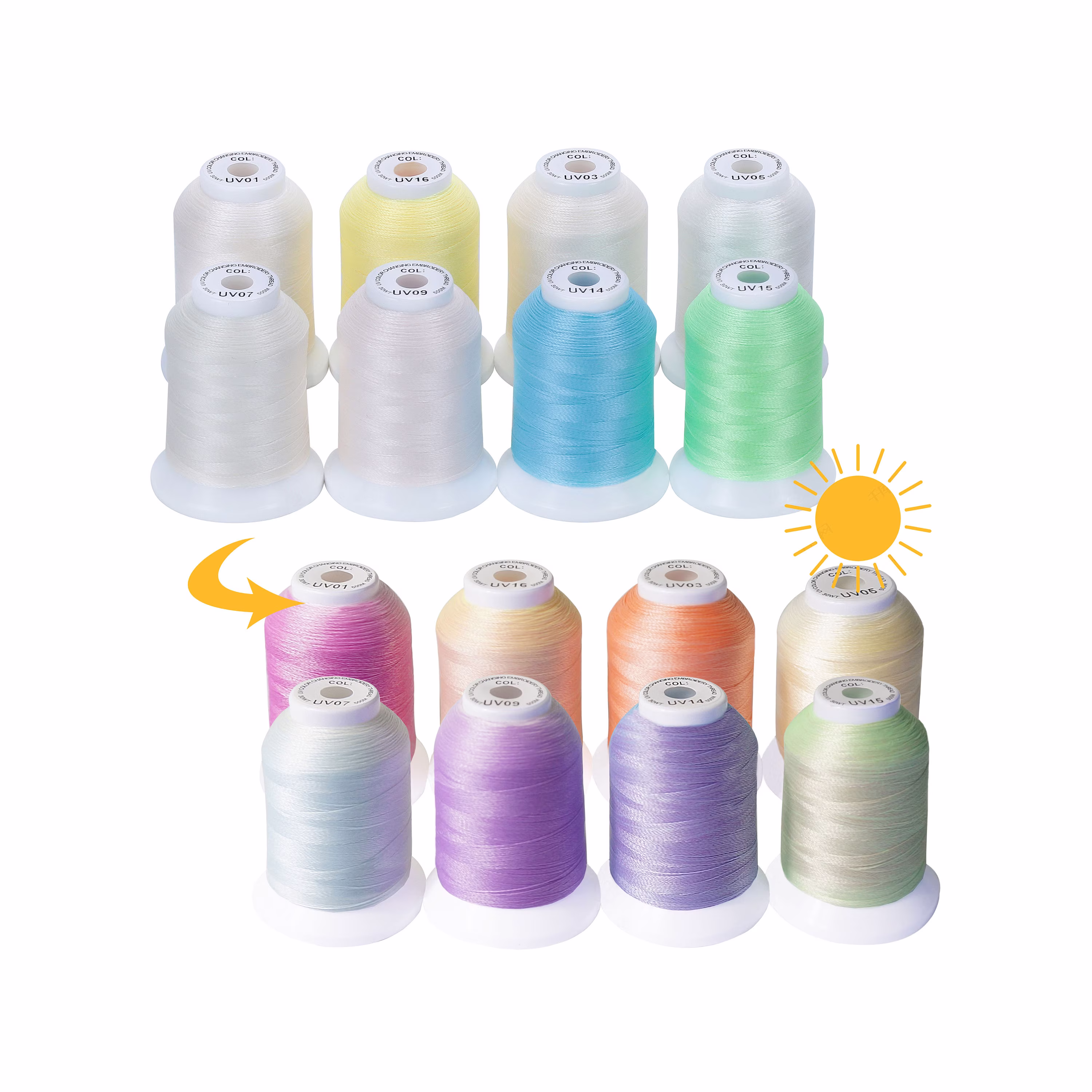 New Brothread 8 Spools Uv Color Changing Embroidery Machine Thread Kit 30Wt 500M(550Y Each Spool For Embroidery, Quilting, Sewing