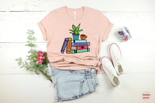 Books Plants Tea T-Shirt, Colorful Book Lover Shirt, Librarian Shirts, Reading Sansevieria Plant Lady, Nerd, Lovers