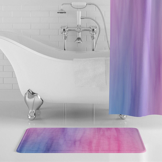 Pink, Blue & Purple Color Wash Bath Mat, Colorful Paint Streaks Bathroom Decor, Abstract Watercolor Non-Slip Rug, Memory Foam