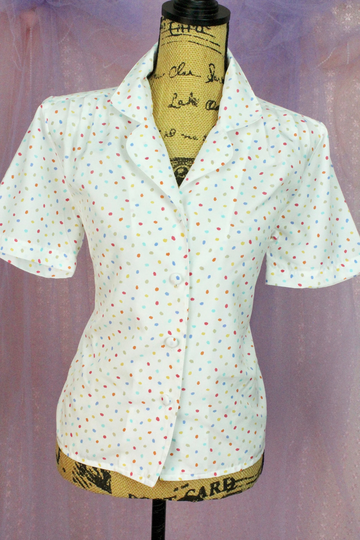 Vintage 80S 90S Colorful Button Up Blouse, Claus Petites Print Abstract Preppy Size Large
