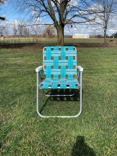 Vintage 60S-70S Sunbeam Webbed Aluminum Folding Lawn Chair-Turquoise Aqua-Retro Camping Chair-Boho Patio-Beach Chair-Garden Chair