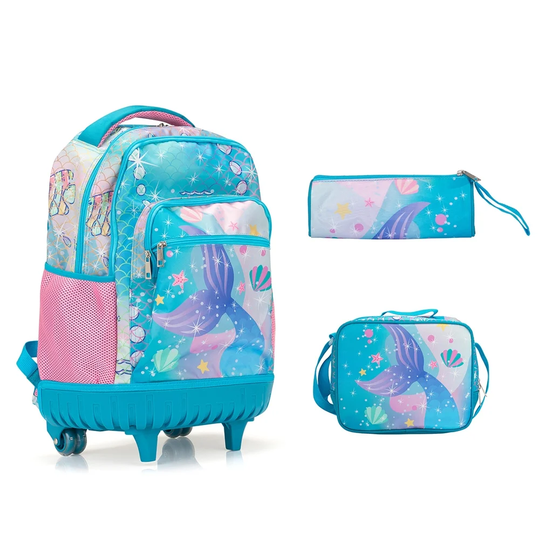 3pcs Kids Rolling Backpack Set with Lunch Bag and Pencil Case