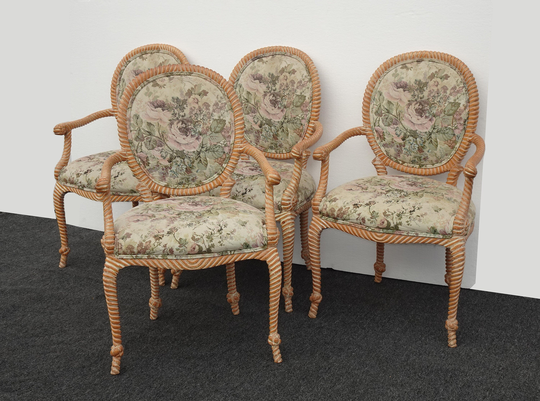 Set Of Four Italian Comini & Modonutti Carved Knotted Rope Chairs ~ Barley Twist