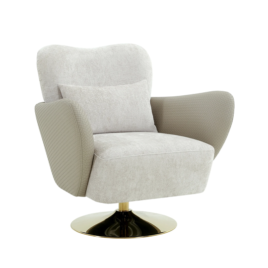 Pasargad Home Mercer Design Beige Swivel Lounge Chair with Pillow