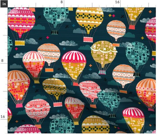 Vintage Hot Air Balloons Fabric By The Yard | Retro Transportation Flight Blimp Flying Machine Balloon Rides
