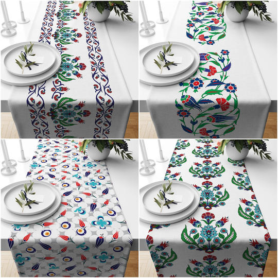 Tulip Table Runner|Authentic Top|Tulip Tile Pattern Ethnic Home Decor|Farmhouse Style Floral Tablecloth|Geometric Summer Trend Runner