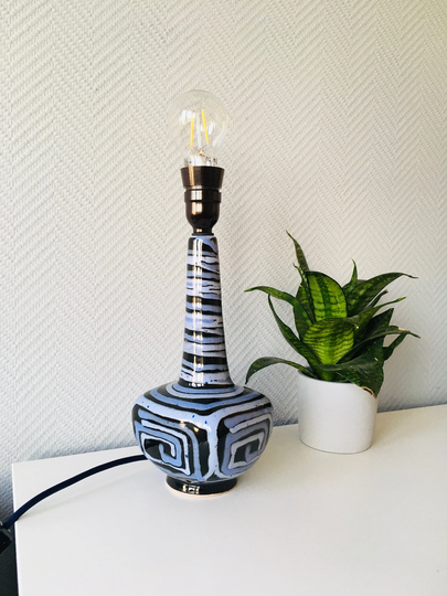 Vintage Midcentury Ceramic Table Lamp, Blue Bedside Mcm Lightning, Retro Bed Side Pottery Nightstand Fat Lava Light