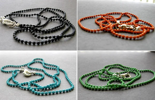 Colorful Ball Chain Necklace 17 Inch - Silver Clasp Orange, Green, Black, Turquoise For Tags, Charm, Pendant Kid/Colored Chains