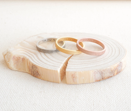 Skinny Fingerprint Ring Jewelry Custom Baby Wedding Band Personalized Gift Mothers Gift Rm22F31