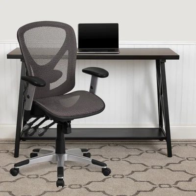 Melrose Mid-Back Transparent Gray Mesh Multifunction Office Chair with Adjustable Arms