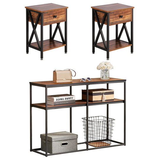 VECELO 3-pieces Modern Coffee Table/End Table/Console Table/Table Sets