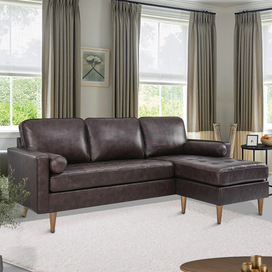 Turner Modern Leather Upholstered 78 Inch Wide Sofa with Right Facing Chaise