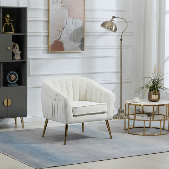 Velvet Accent Chair with Ottoman, Modern Tufted Barrel Chair Ottoman Set for Living Room Bedroom