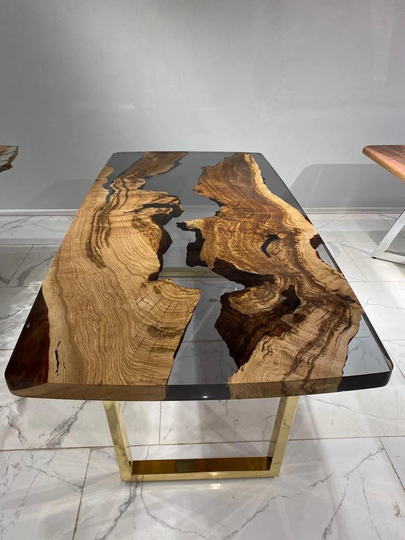 Epoxy Table, Oak Wood Black Transparent Resin Dining Walnut Live Edge River Custom Order Table For 8