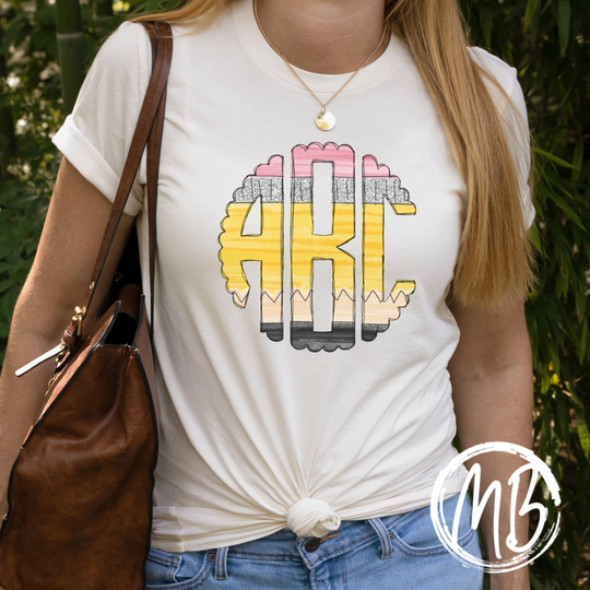Scallop Pencil Monogram Tee | School Women's Men's Back-To-School Youth