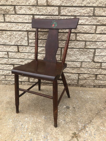 Antique Wood Dining Chair, Plank Seat Primitive Farm House Small Kitchen Desk Rustic Chair