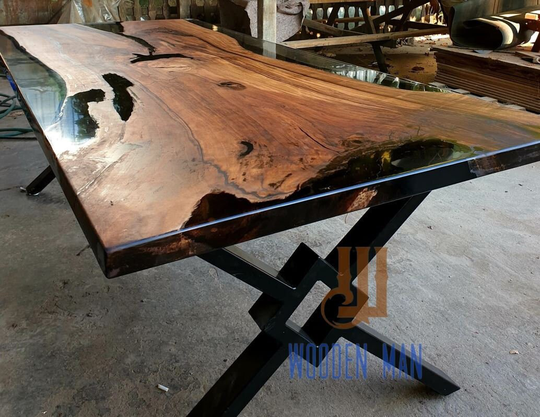 Epoxy Table, Live Edge Wooden Table, Resin River Natural Wood, Dining Table