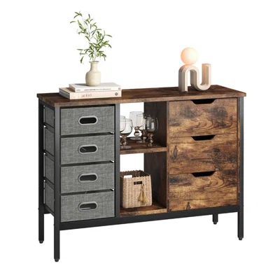 17 Stories Sideboard Storage Unit W/ 3 Drawers, 2 Shelves & 4 Sliding Fabric Cubes