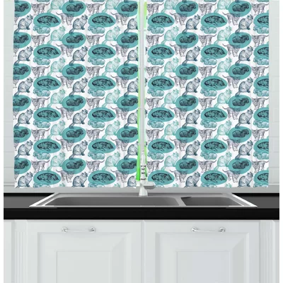Dog and Cat Sketchy Pencil Drawn Portraits of Kittens and Puppies Kitchen Curtain