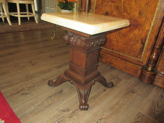 Antique Pedestal Table With New Onyx Top