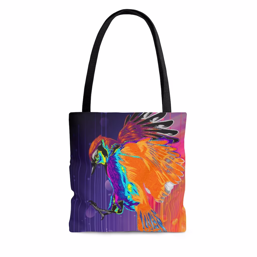 Abstract Bird Tote Bag, Reusable Bag Sunburst Rainforest Yoga Bag Paint Splash, Grocery Bag, Tote, Diaper Book