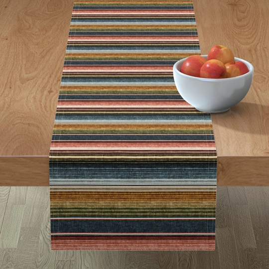Southwest Desert Table Runner - Serape Stripe By Littlearrowdesign Earth Tones Distressed Look Cotton Sateen Spoonflower
