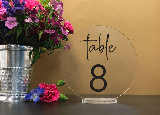 Custom Color - Round Table Numbers With Stand, Clear Acrylic Wedding Table Number, Wedding Décor, Plexiglass Number