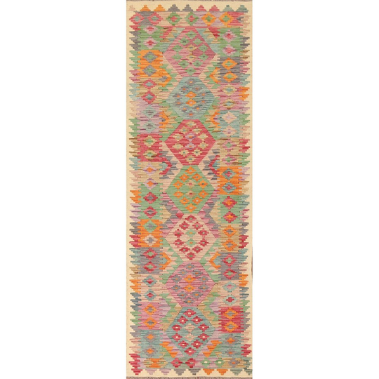 Colorful Kilim Southwestern Oriental Runner Rug Hand-woven Wool Carpet - 2'8"x 9'7"