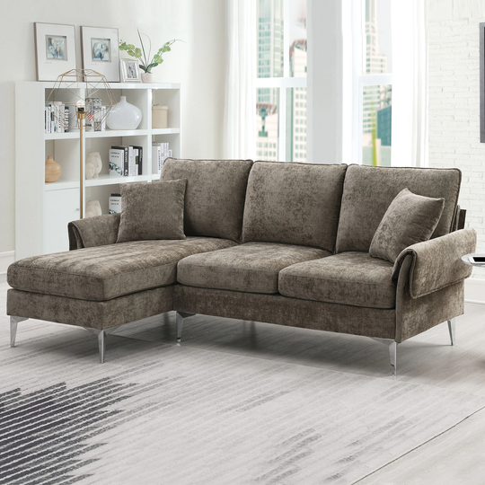 84 " Sectional Sofa with Reversible Chaise Lounge and 2 Pillows