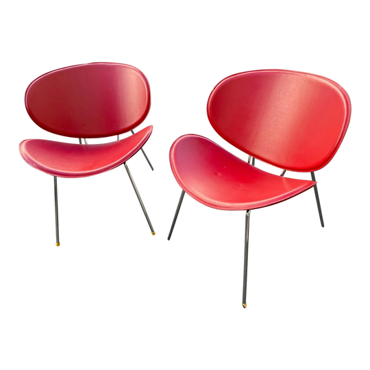 Sy Red Leather Guest Chairs - A Pair