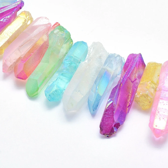 Point Points Colorful Strand Mixed Color Raw Quartz Drilled Crystal Bead Beads Gemstone Diy Jewelry Making USA Shipping Boho