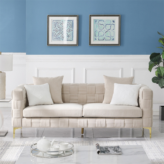 Handcrafted Weave Deep Seat Sofa with Metal Legs - 85W"x35"Dx30"H