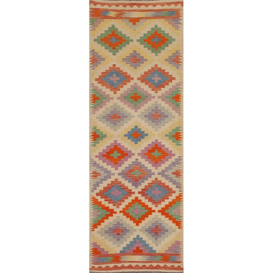 Colorful Kilim Oriental Runner Rug Hand-woven Southwestern Wool Carpet - 3'0"x 9'8"