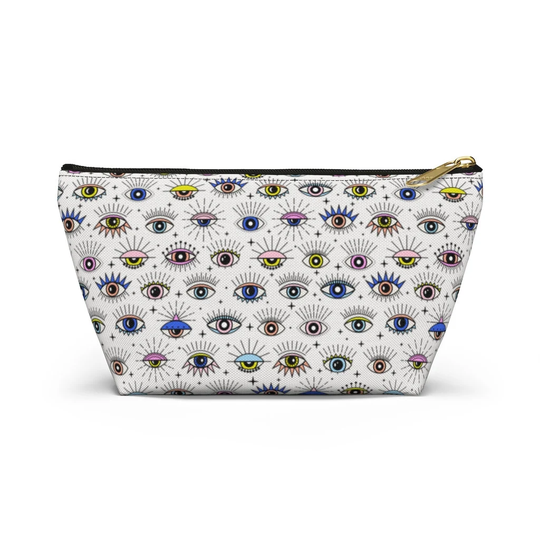 Third Eye Pattern Zippered Accessory Pouch W T-Bottom, Evil Cosmetic Bag, All Seeing Travel Boho Bohemian, Magical