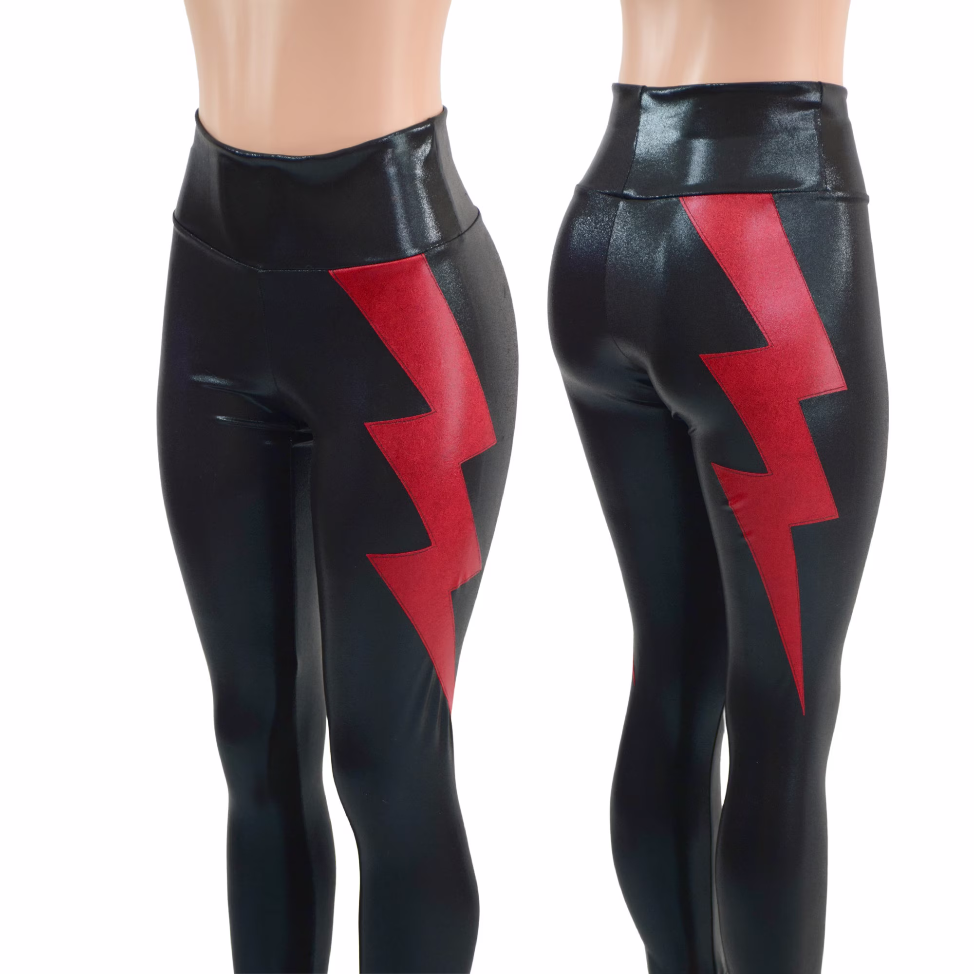 Black Mystique High Waist Leggings With Coagulant Bolts On Back Right & Front Left Thighs 157853