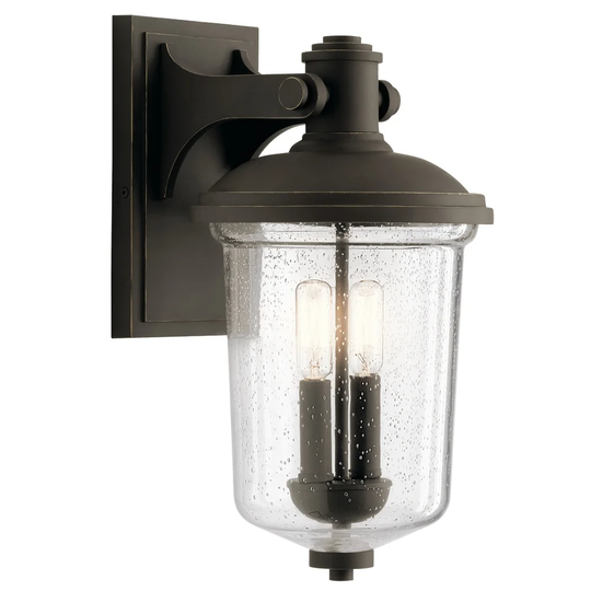 Kichler Harmont 16 Inch 2 Light Wall Light with Clear Seeded Glass in Olde Bronze
