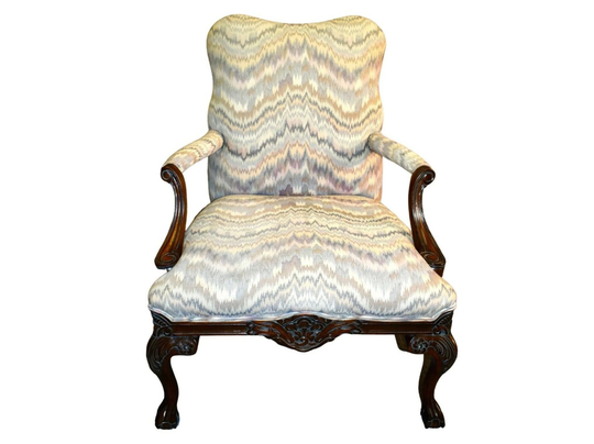 Vintage Large Carved Mahogany Transitional Style Accent Chair