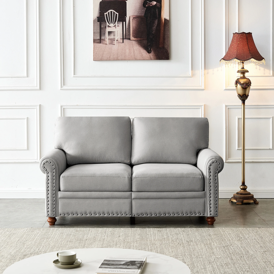 High Quality Material With Solid Wood Legs Classic Living Room Sofa With Nails In Grey Fabrict, Inside Elastic Sponges