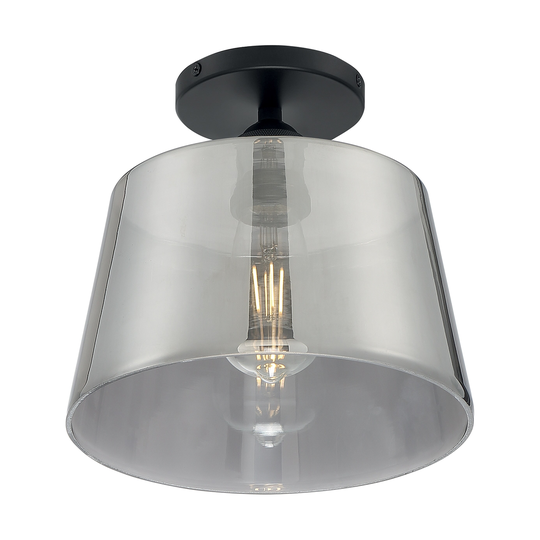 Motif 1-Light Semi-Flush with Smoked Glass Black and Smoked Glass Finish