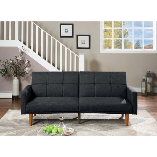 Transitional Look Sofa Couch Convertible Bed Black Polyfiber 1pc Tufted Sofa Cushion with Wooden Legs for Home Living Room