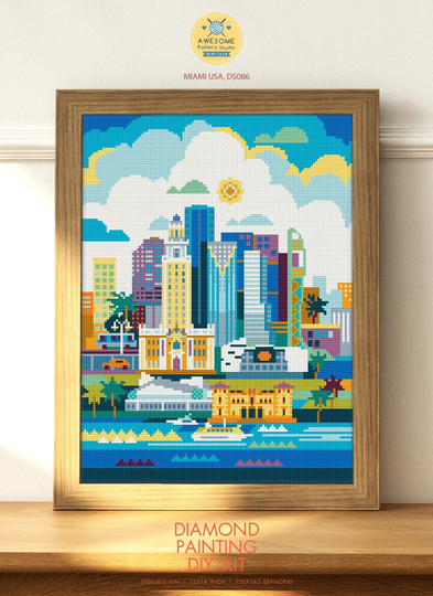 Miami USA Ds086, Diamond Painting Diy Kit | Metropolis City Pattern State Florida Full