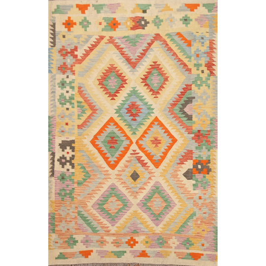 Reversible Multi-Color Kilim Oriental Rug Hand-woven Wool Carpet - 4'11"x 7'0"