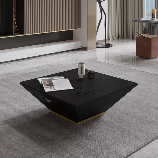 Modern Square Drum Coffee Table, Minimalist Wood Trapezoid Coffee Table with Storage