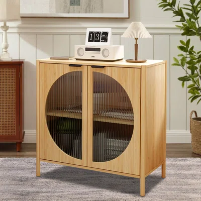 Crystle Rustic Elegant Buffet Sideboard, Accent Storage Cabinet, Glass Semi-Circle Doors