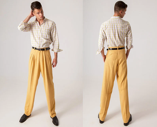 Men's Argentine Tango Pants, Men Mustard Yellow Trousers, Summer Linen Modern Pleated Social Dancing Pants