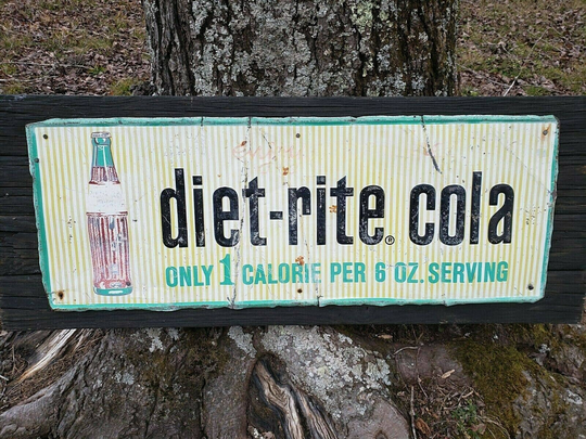 Vintage Sugar-Free Diet-Rite Cola Soda Pop Advertising Tin Sign Ad 32" X 12"