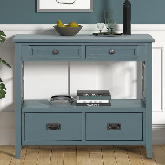 36'' Farmhouse Pine Wood Console Table with 4 Drawers & 1 Open Storage Shelf, Sofa Table for Entryway, Living Room, Bedroom
